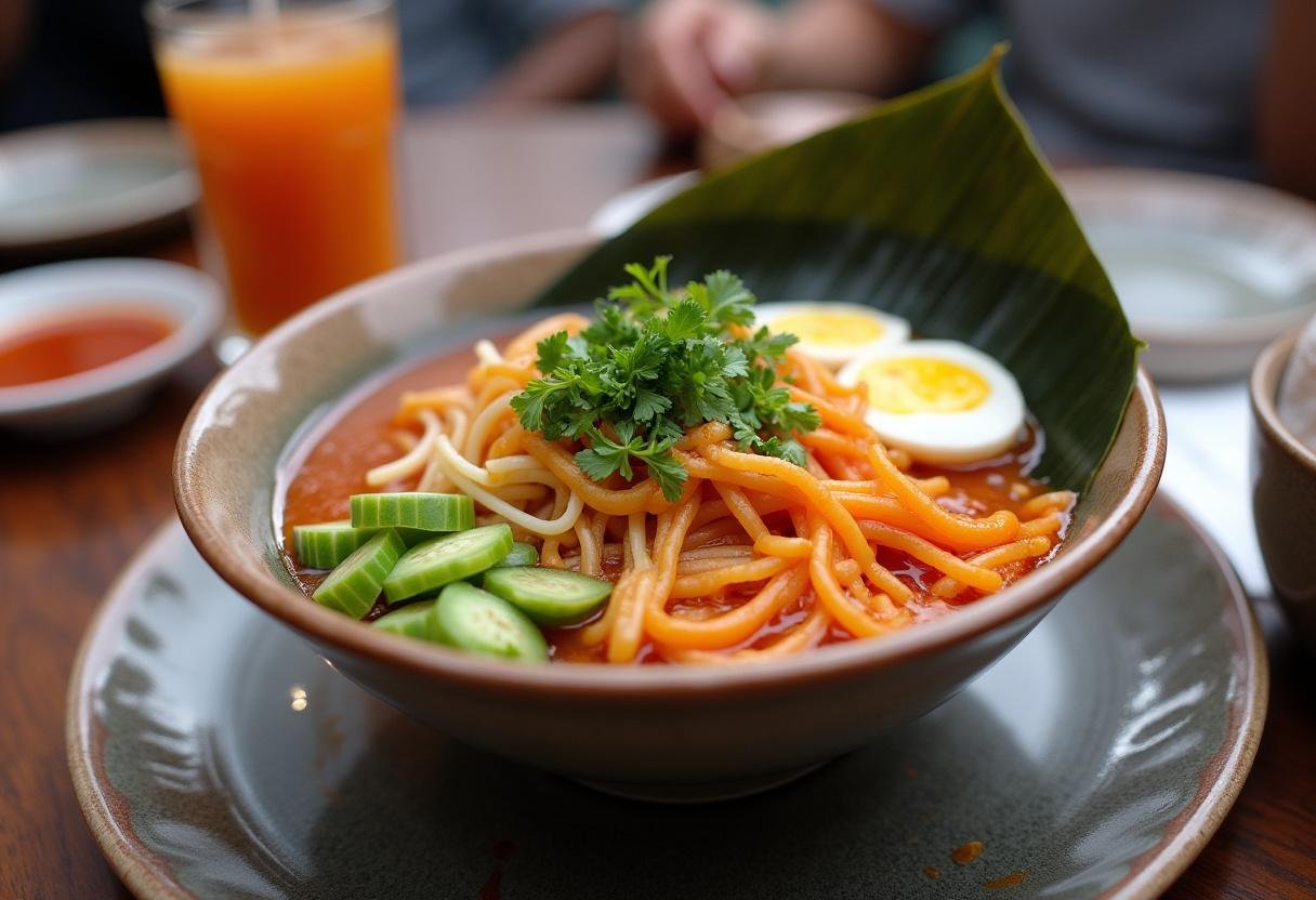 Final presentation of Bibim Guksu, a delicious and colorful Korean cold noodle dish.