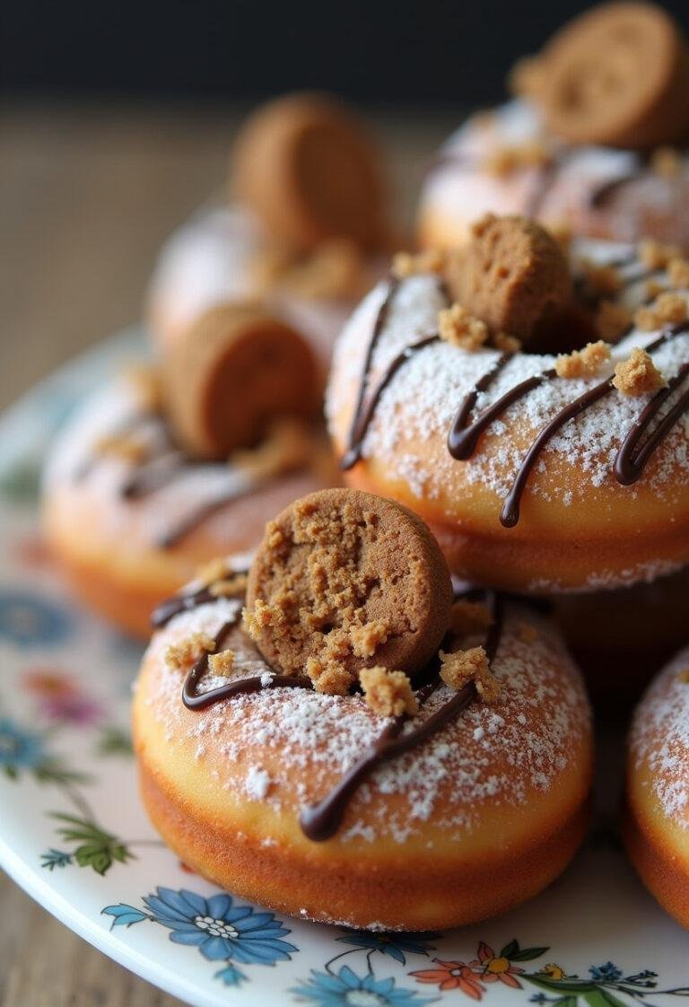 Finished Decadent Biscoff Doughnuts beautifully arranged and ready to enjoy for any occasion.