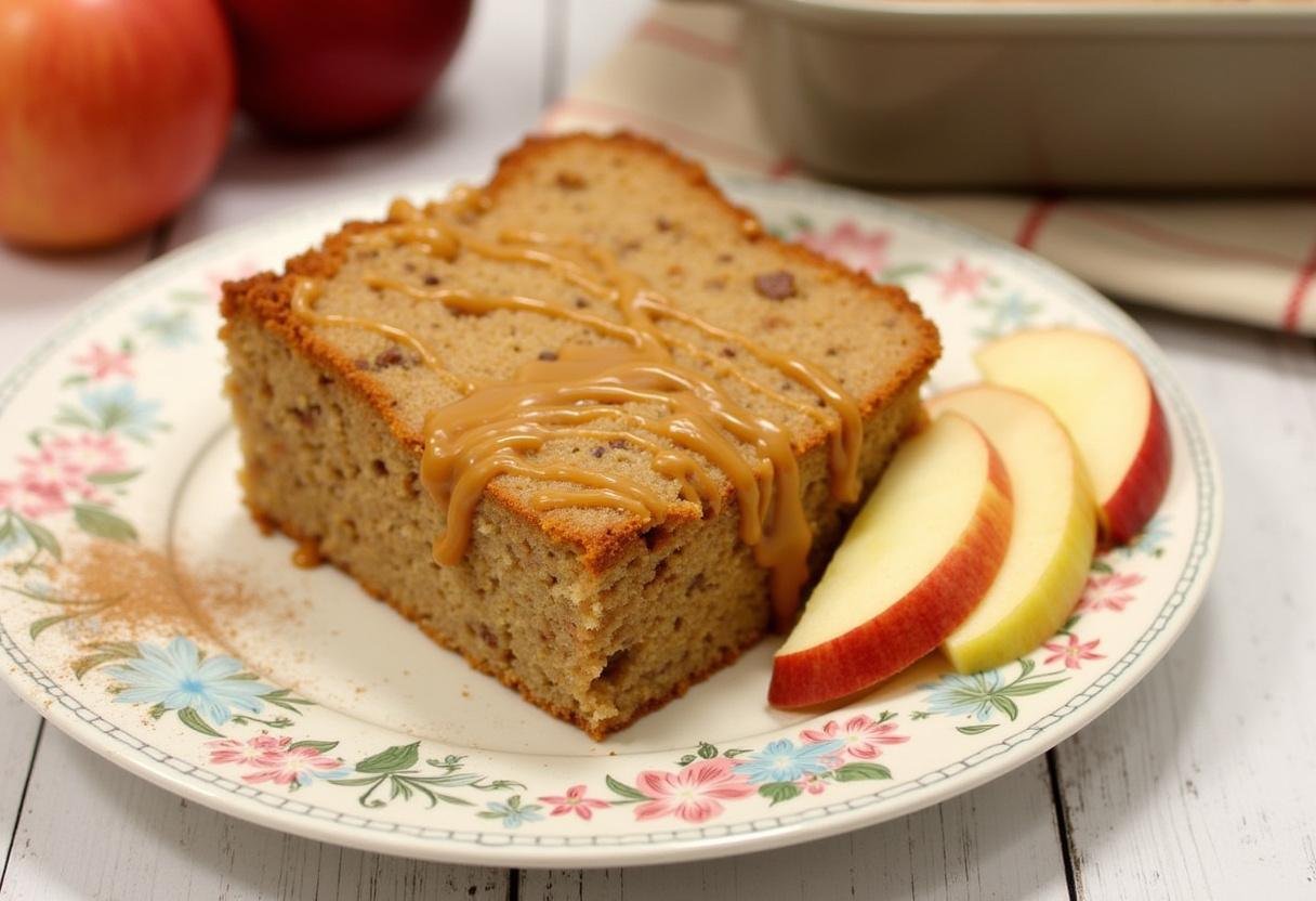 Delicious Easy Caramel Apple Spice Cake with caramel topping, perfect for dessert.