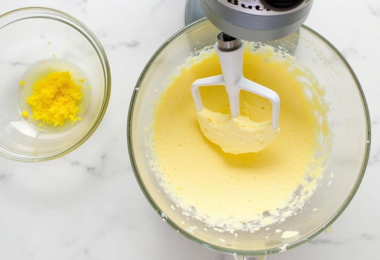 Stand mixer creaming butter and sugar with lemon zest for Lemon Cookie Cups