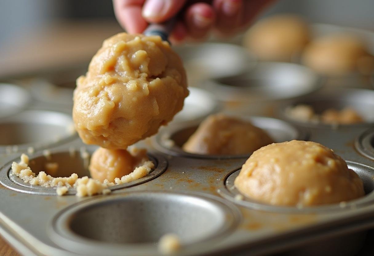 Cookie dough scooped into a muffin tin for Easy Lemon Cookie Cups