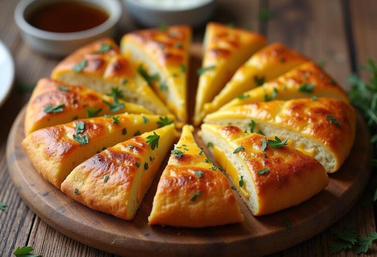 Delicious Egg & Cheese Baked Bazlama, golden and cheesy, ready to serve.