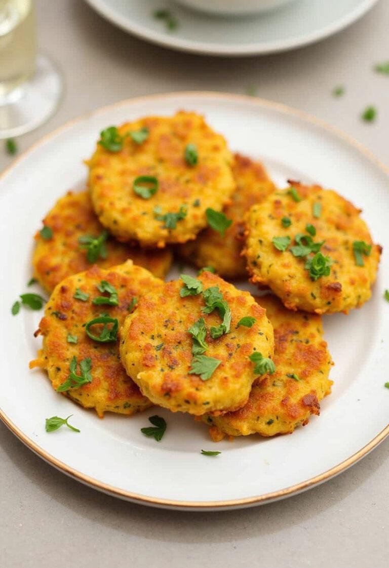 Delicious Golden & Cheesy Butternut Squash Fritters served beautifully, perfect for any meal.