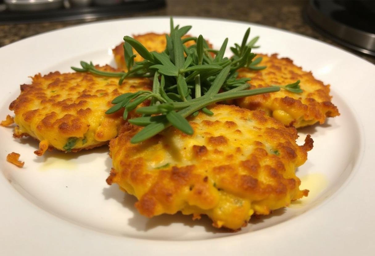 Delicious Golden & Cheesy Butternut Squash Fritters served beautifully, perfect for any meal.