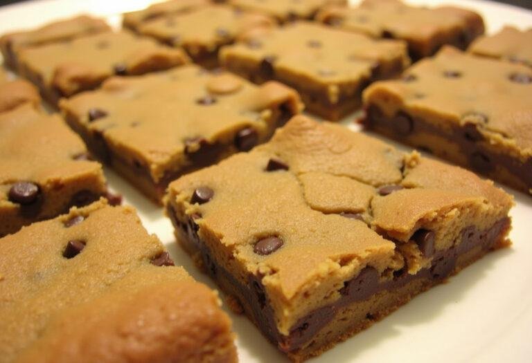 Freshly baked Gooey Peanut Butter Chocolate Chip Cookie Bars, perfect for dessert.