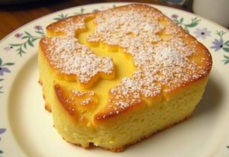 Finished Lemon Cream Cheese Dump Cake with powdered sugar, ready to serve.