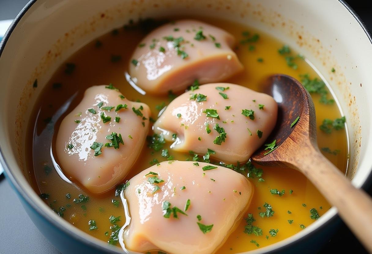Marinating chicken thighs in lemon herb mixture for Lemon Herb Chicken & Veggies.