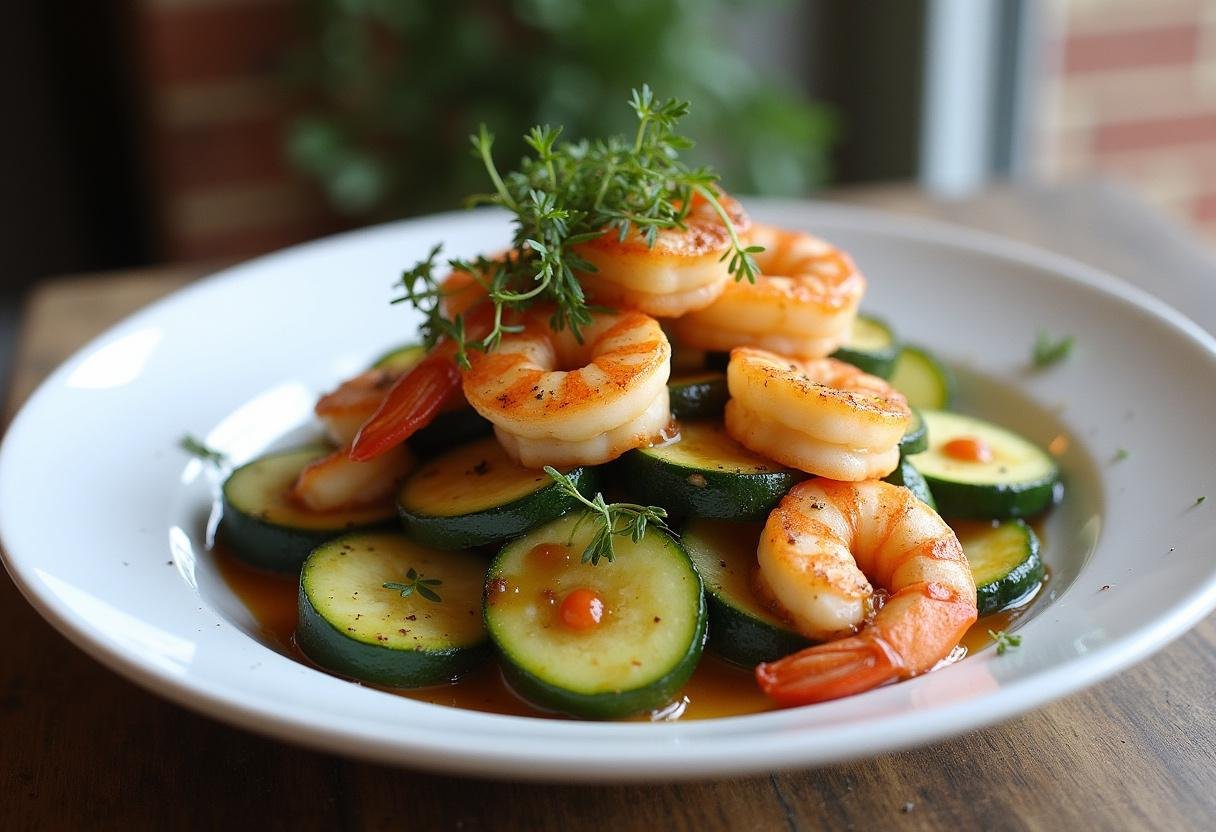 Finished Lemon Pepper Shrimp & Zucchini, a delicious seafood dish perfect for a healthy meal.