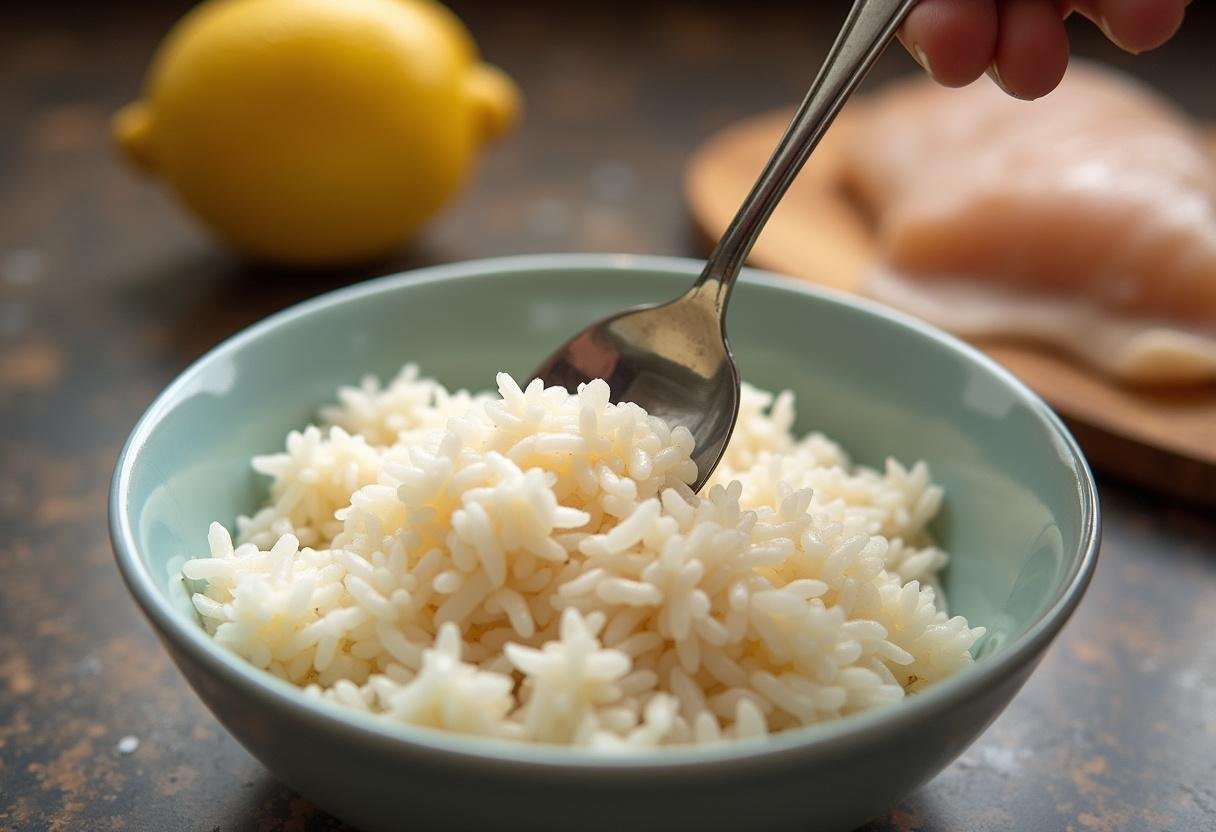Preparing rice for Minimal Ingredient Lemon Chicken Rice Bake recipe.