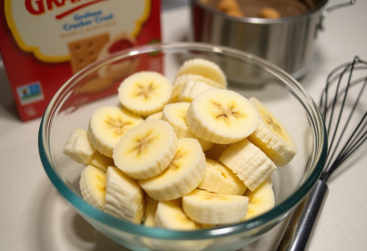 Sliced ripe bananas prepared for No-bake Mini Banana Cream Pies.