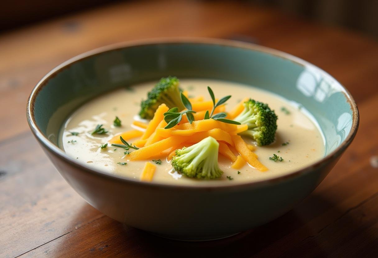Deliciously served cheddar broccoli potato soup, a perfect meal for busy nights.