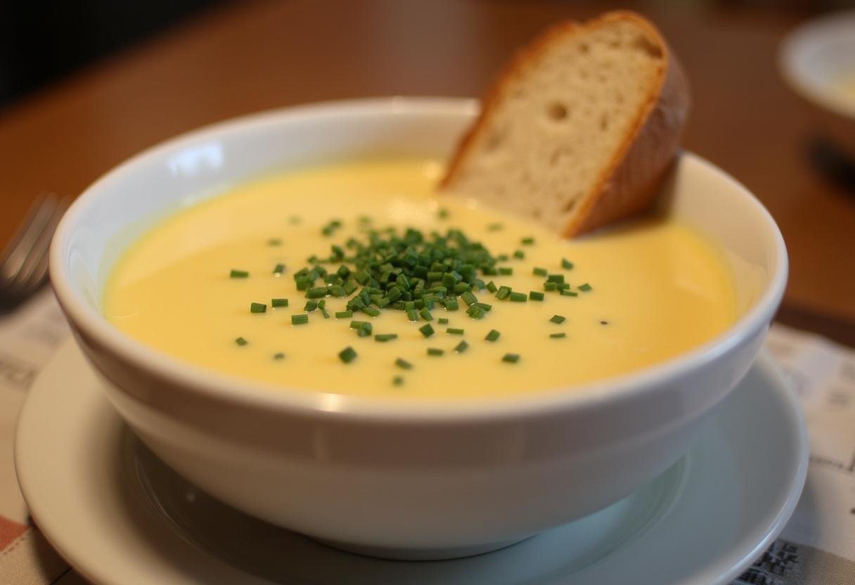 Delicious creamy potato soup with chives, perfect for a comforting meal.