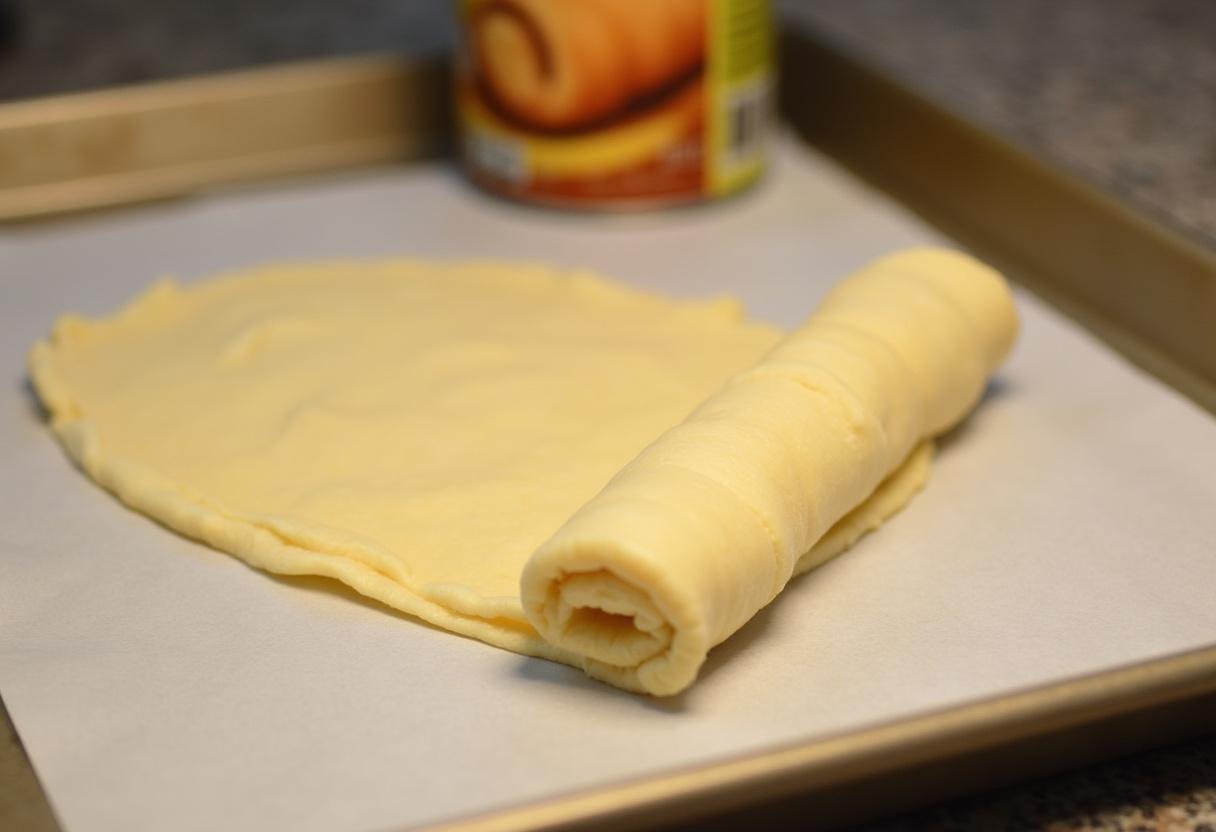 Crescent roll dough unrolled and ready for chicken filling in Simple Chicken Crescent Bake recipe.