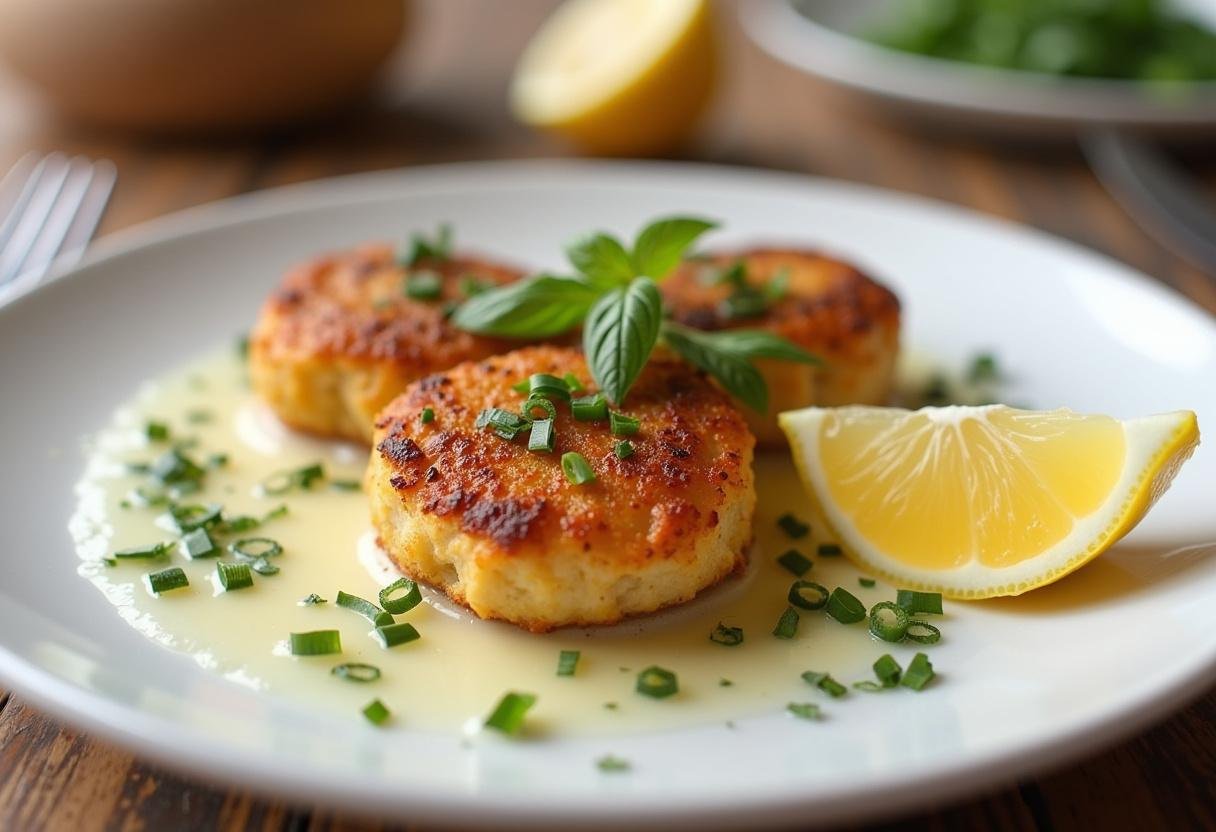 Plated garlic butter chicken bites with herbs and lemon, perfect for a quick meal.