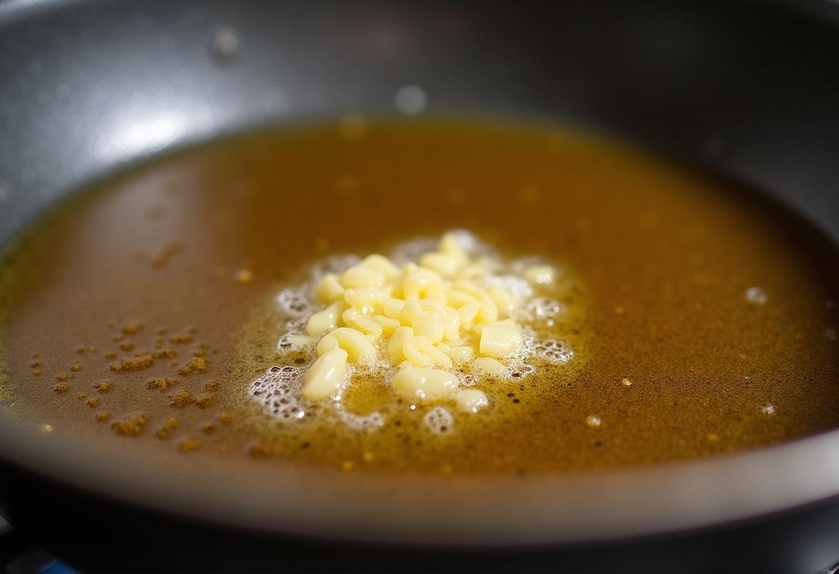 Melted garlic butter in a skillet for Simple Garlic Butter Chicken Bites.