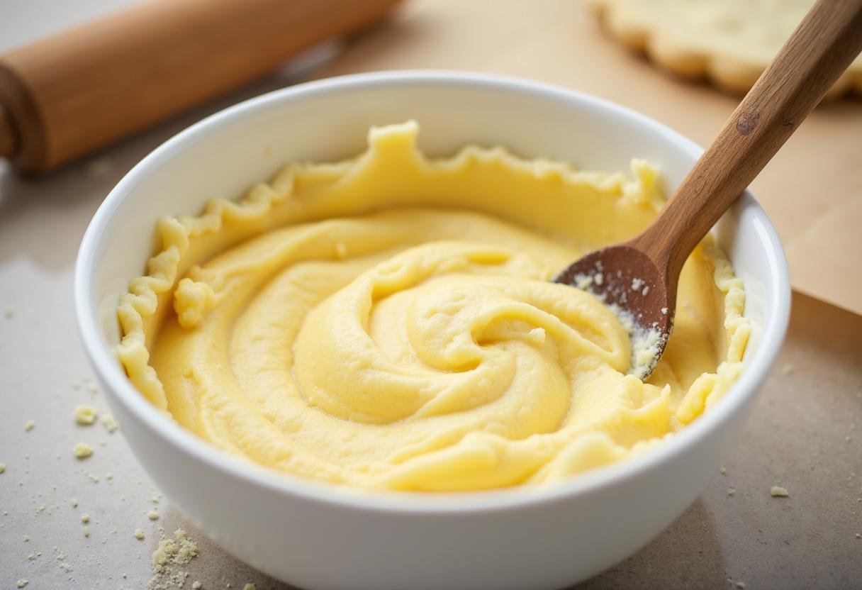 Buttery crust mixture being prepared for Simple Salted Caramel Apple Pie Bars.