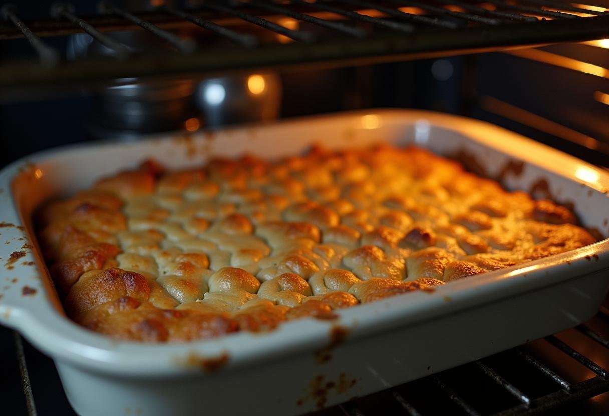 Pie bars baking in the oven for Simple Salted Caramel Apple Pie Bars recipe.