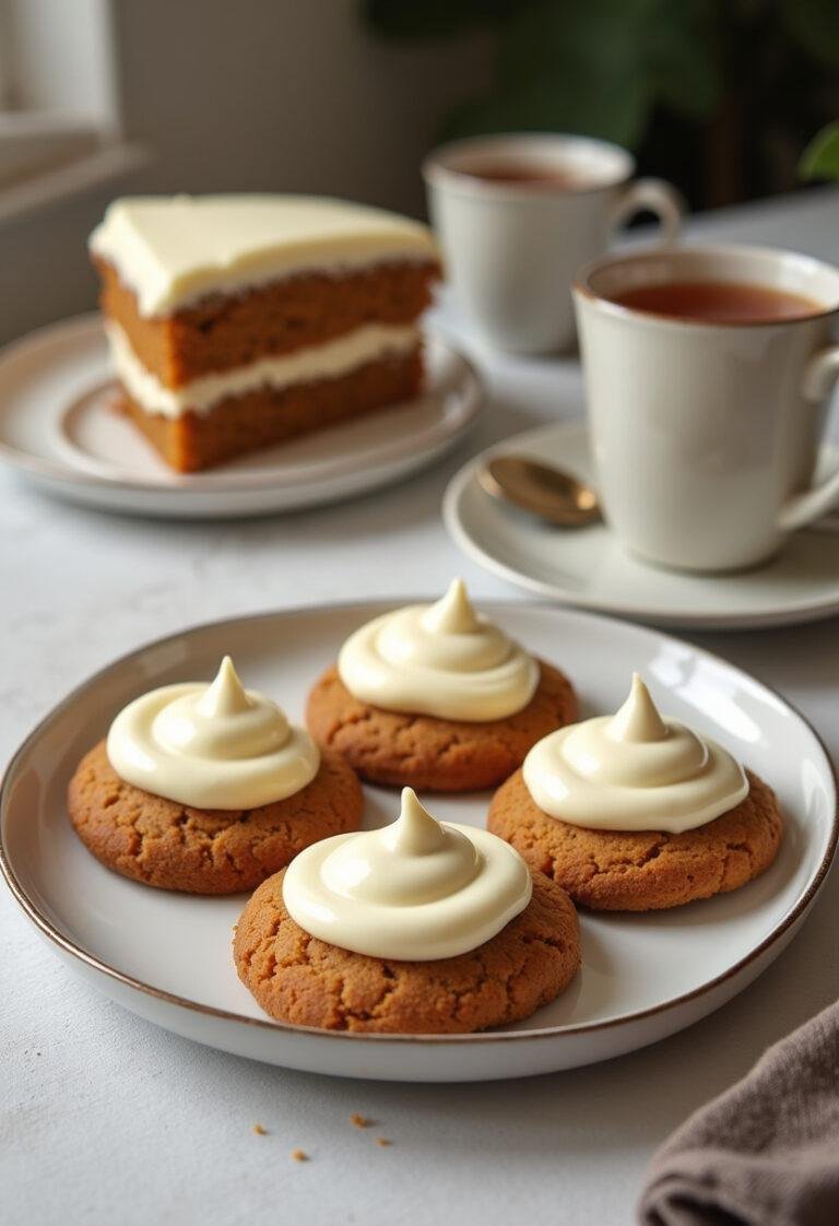 Finished Soft & Chewy Carrot Cake Cookies with Cream Cheese Frosting, perfect for dessert.