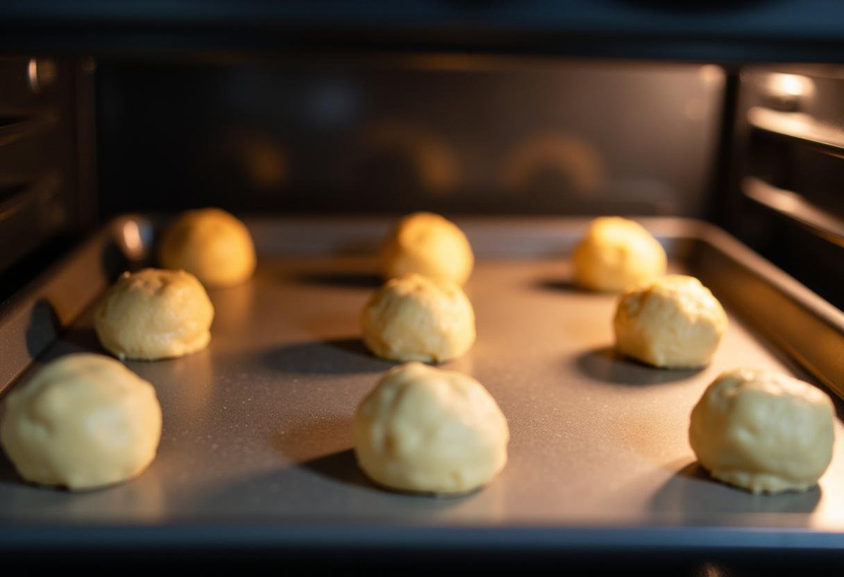 Baking sheet with unbaked carrot cake cookie dough ready for the oven.