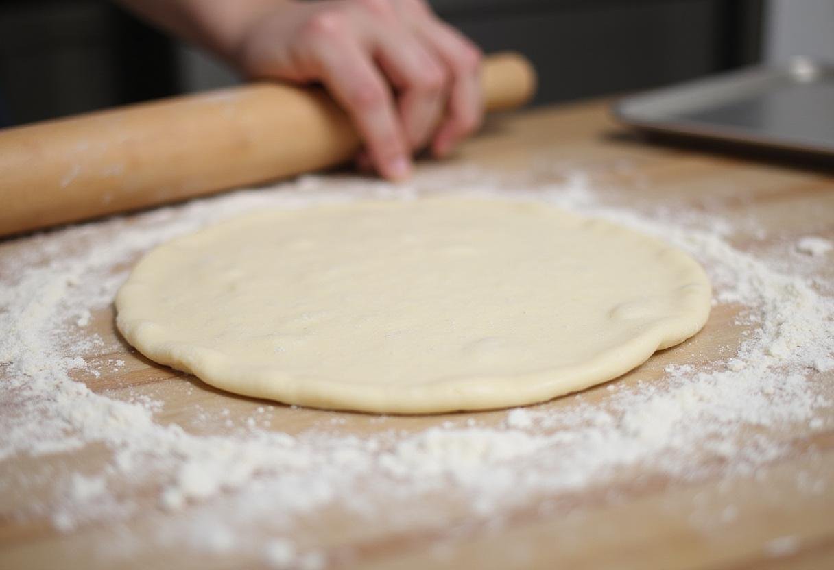 freshly rolled dough for Alfano's Amazing Pizza, soft pizza base preparation, homemade pizza dough rolling out