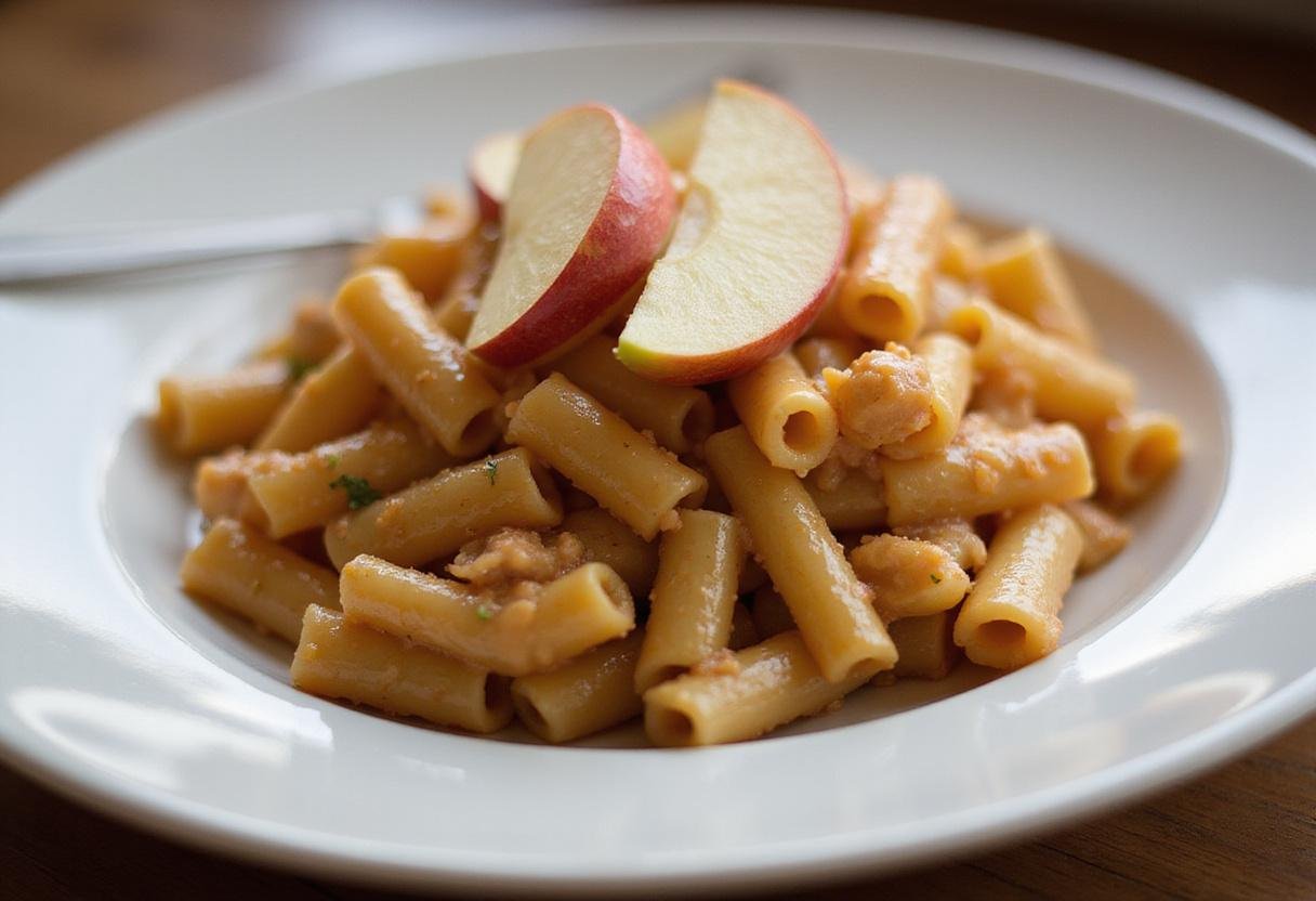Deliciously plated Apple Macaroni ready to be served.