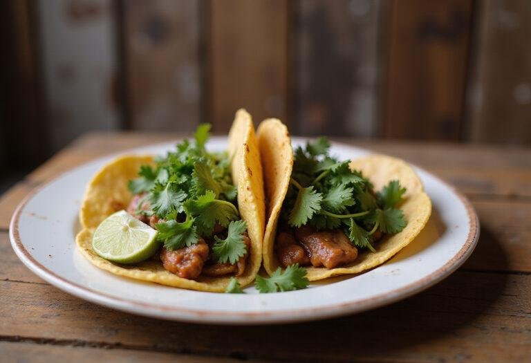Delicious plate of authentic street tacos with garnishes, representing the best of street taco calories and culinary culture.