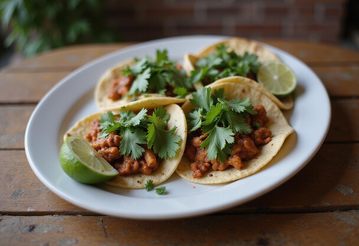 Delicious plate of authentic street tacos with garnishes, representing the best of street taco calories and culinary culture.