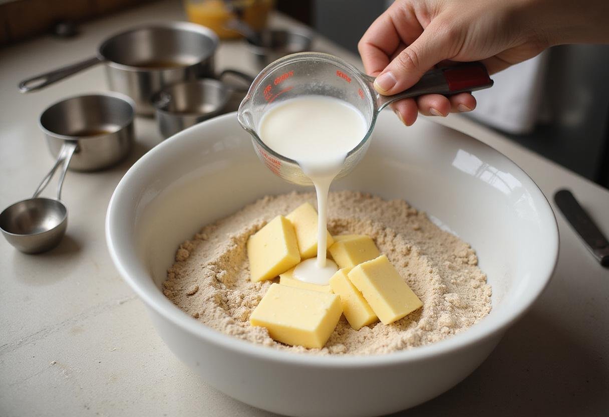 Combining wet and dry ingredients for baking powder magic in a home kitchen, highlighting the yeast vs baking powder choice.