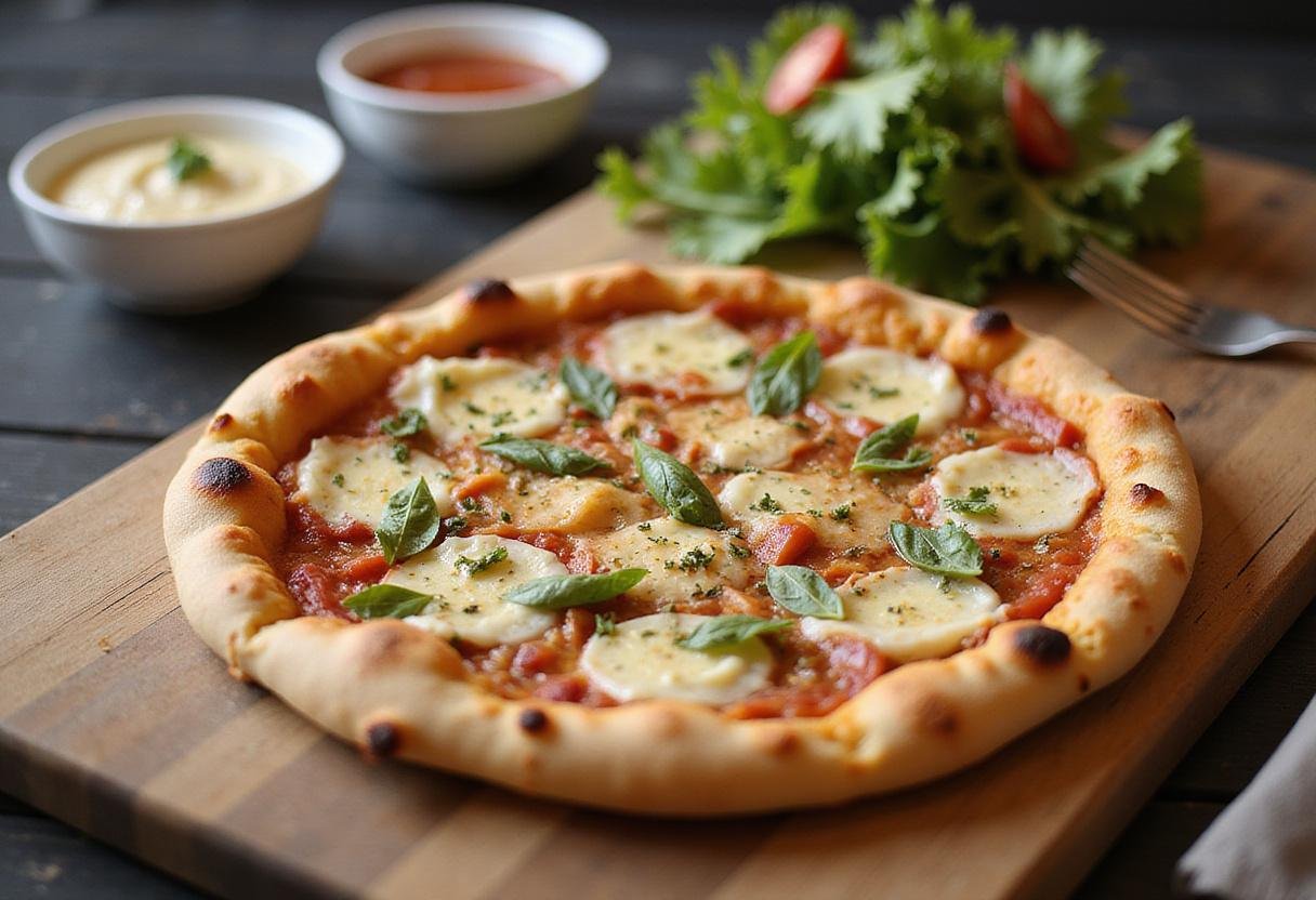Final presentation of Bellacino's pizza & grinders menu, showcasing a colorful and delicious pizza full of flavor.