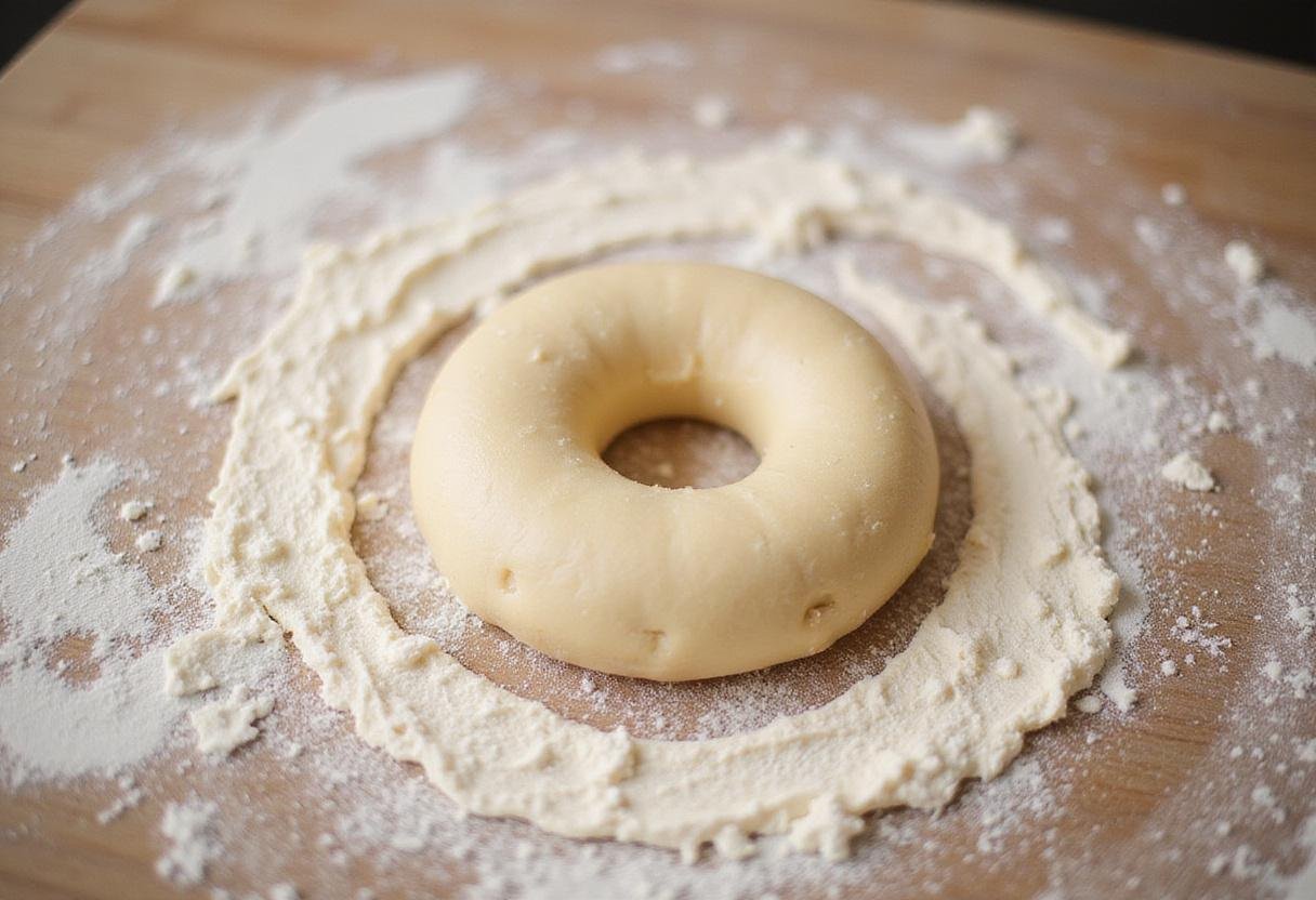 Kneading dough for Beyond Bagels on a floured countertop, an important step in creating chewy bagels.