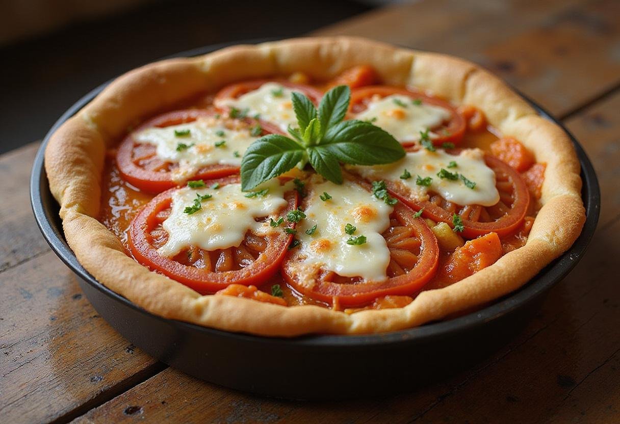 Deliciously baked Big Boy tomato treat with cheese bubbling and garnished, showcasing a perfect dish for any meal.