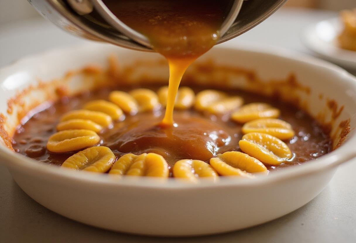 Layering lifesavers in preparation for Butter Rum Lifesavers Treat, topped with a decadent butter rum sauce.