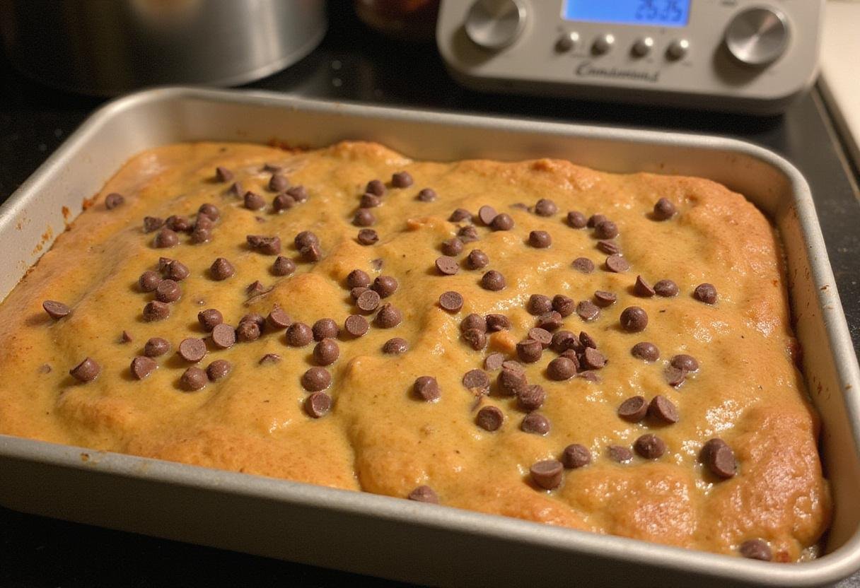Baking the Butter Rum Lifesavers Treat in the oven, with a sprinkle of chocolate chips for added flavor.