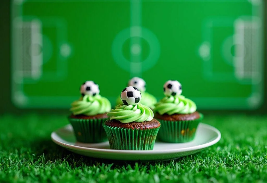 Delicious soccer cupcakes ready to impress, perfect for any soccer-themed celebration or party.