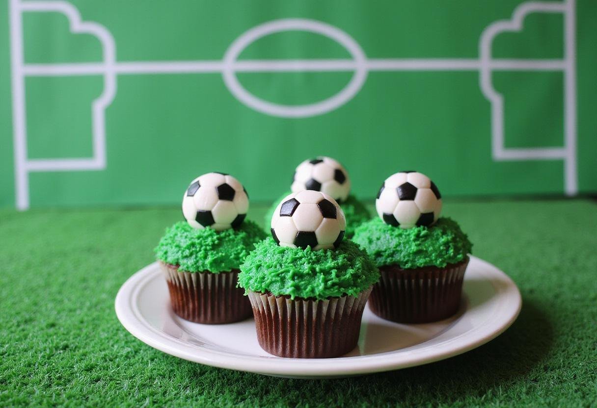 Delicious soccer cupcakes ready to impress, perfect for any soccer-themed celebration or party.