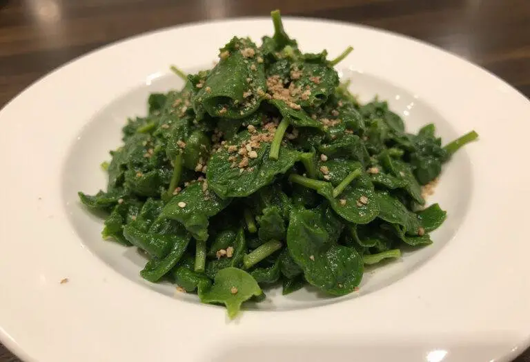 Plated chopped spinach sensation, garnished and ready to serve, showcasing the vibrant colors and flavors of the dish.