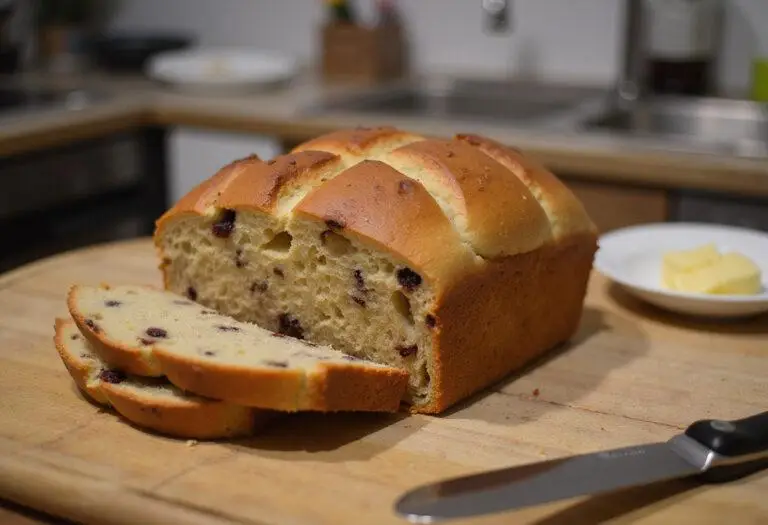 Final result of homemade cinnamon raisin bread machine recipe, showcasing a delicious loaf with butter.