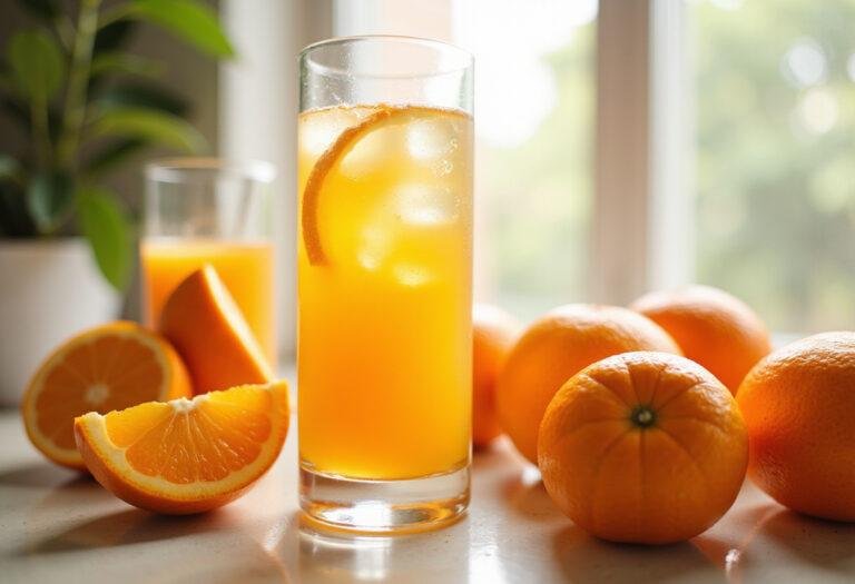 Finished Citrus Florida Orange Sunrise cocktail displayed with fresh Florida oranges, epitomizing a sunny, refreshing drink experience.