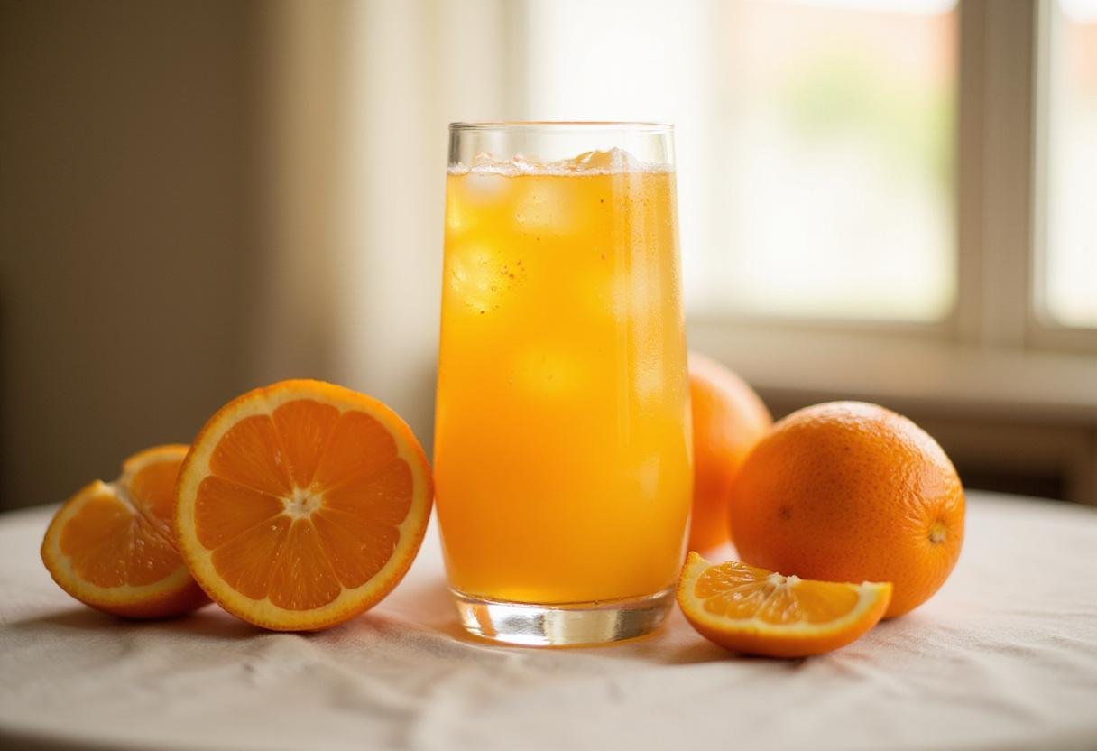 Finished Citrus Florida Orange Sunrise cocktail displayed with fresh Florida oranges, epitomizing a sunny, refreshing drink experience.