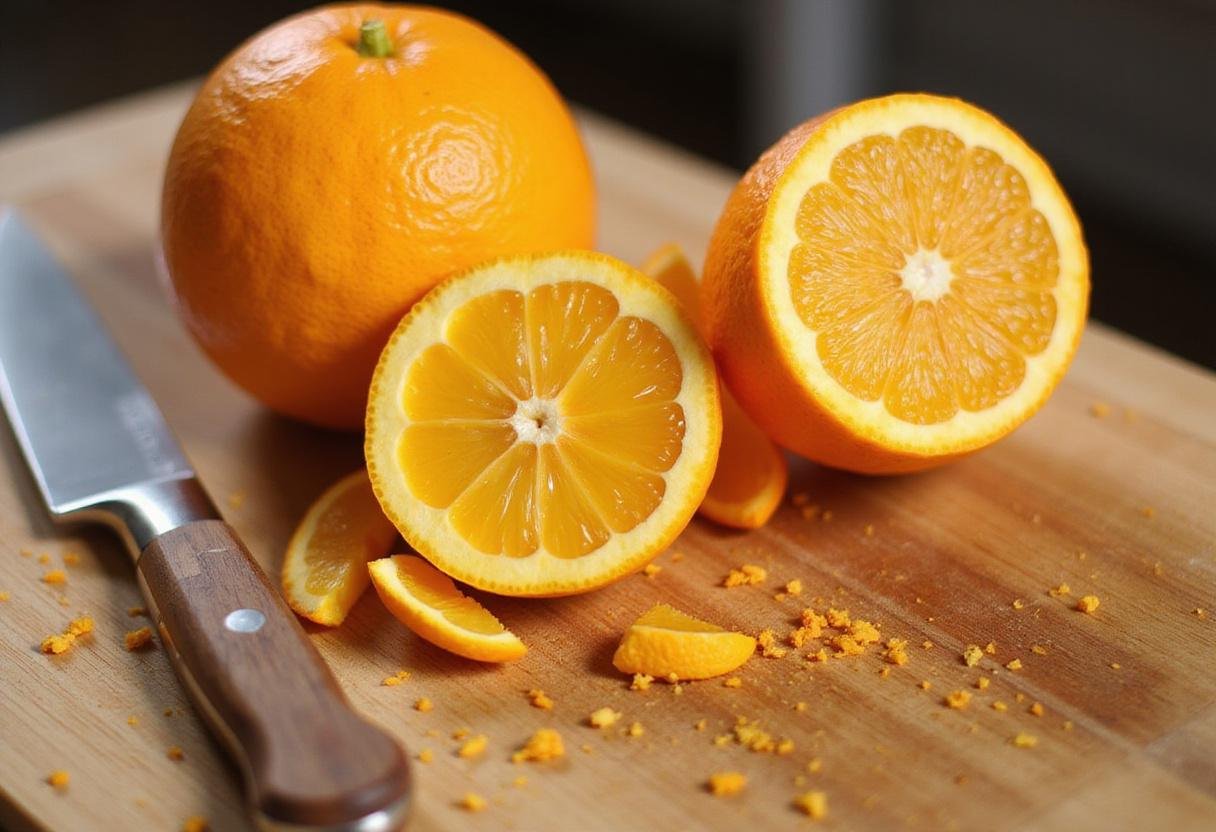 Freshly sliced Florida oranges showcasing their vibrant color and juice, perfect for a Citrus Florida Orange Sunrise drink.