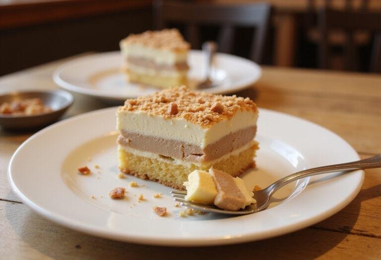 A delicious slice of salt and straw ice cream cake served elegantly on a plate, perfect for dessert lovers.