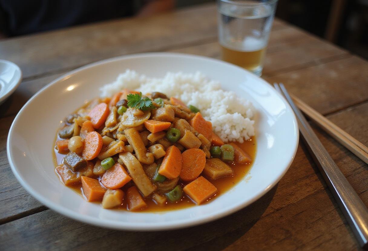 Delicious stir-fried dish with diced carrots for dinner, presenting a colorful and appetizing meal ready to be enjoyed.