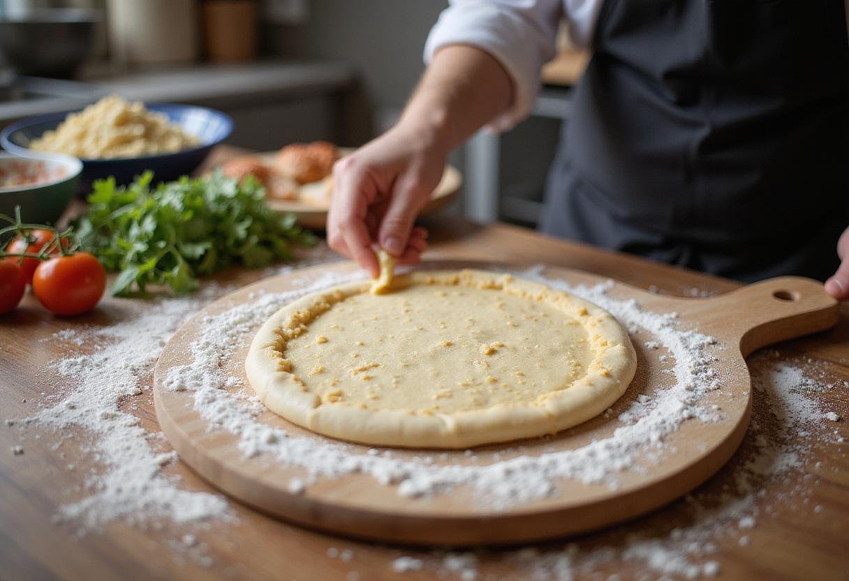 Creating the perfect pizza dough for Elizabeth's Pizza Menu with care and fresh ingredients.