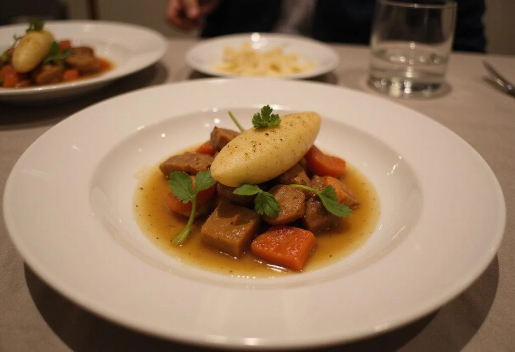 Explore a stunning final dish created from a free Thermomix recipe, showcasing culinary excellence on a dining table.