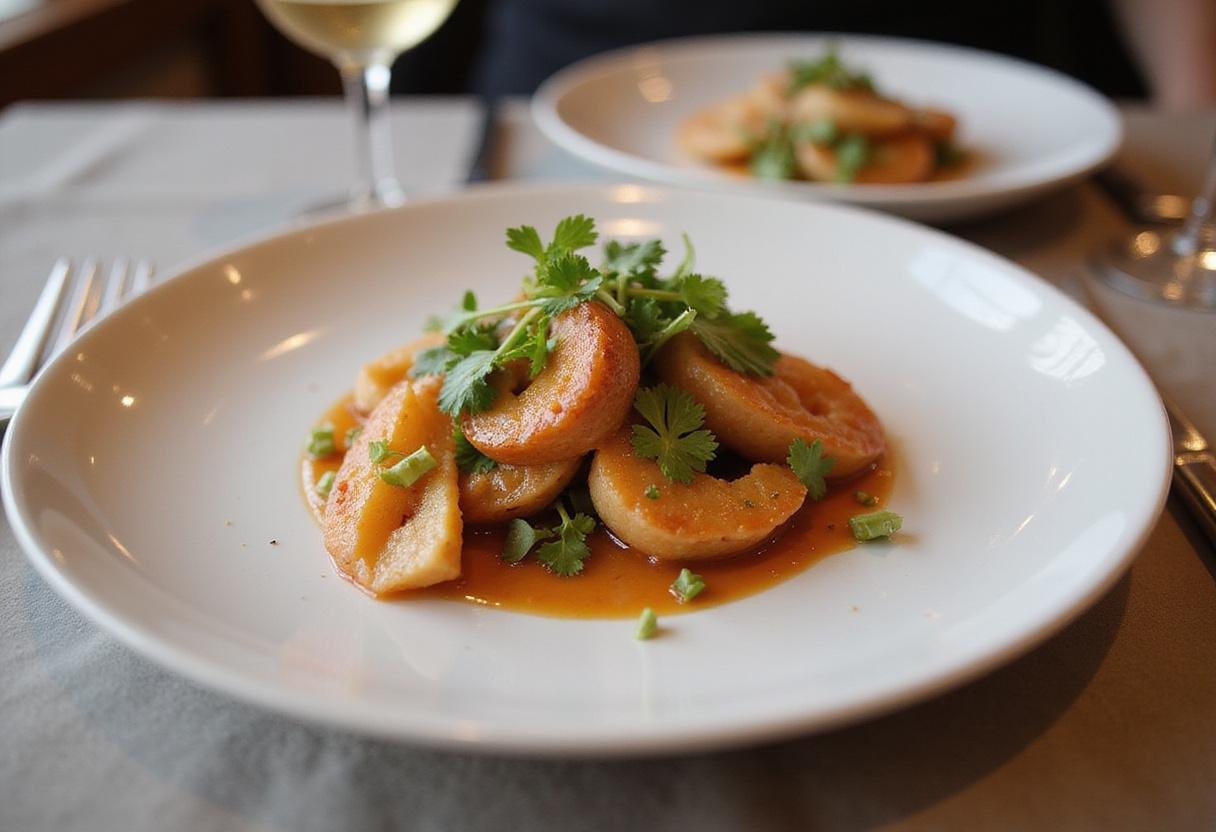 Explore a stunning final dish created from a free Thermomix recipe, showcasing culinary excellence on a dining table.