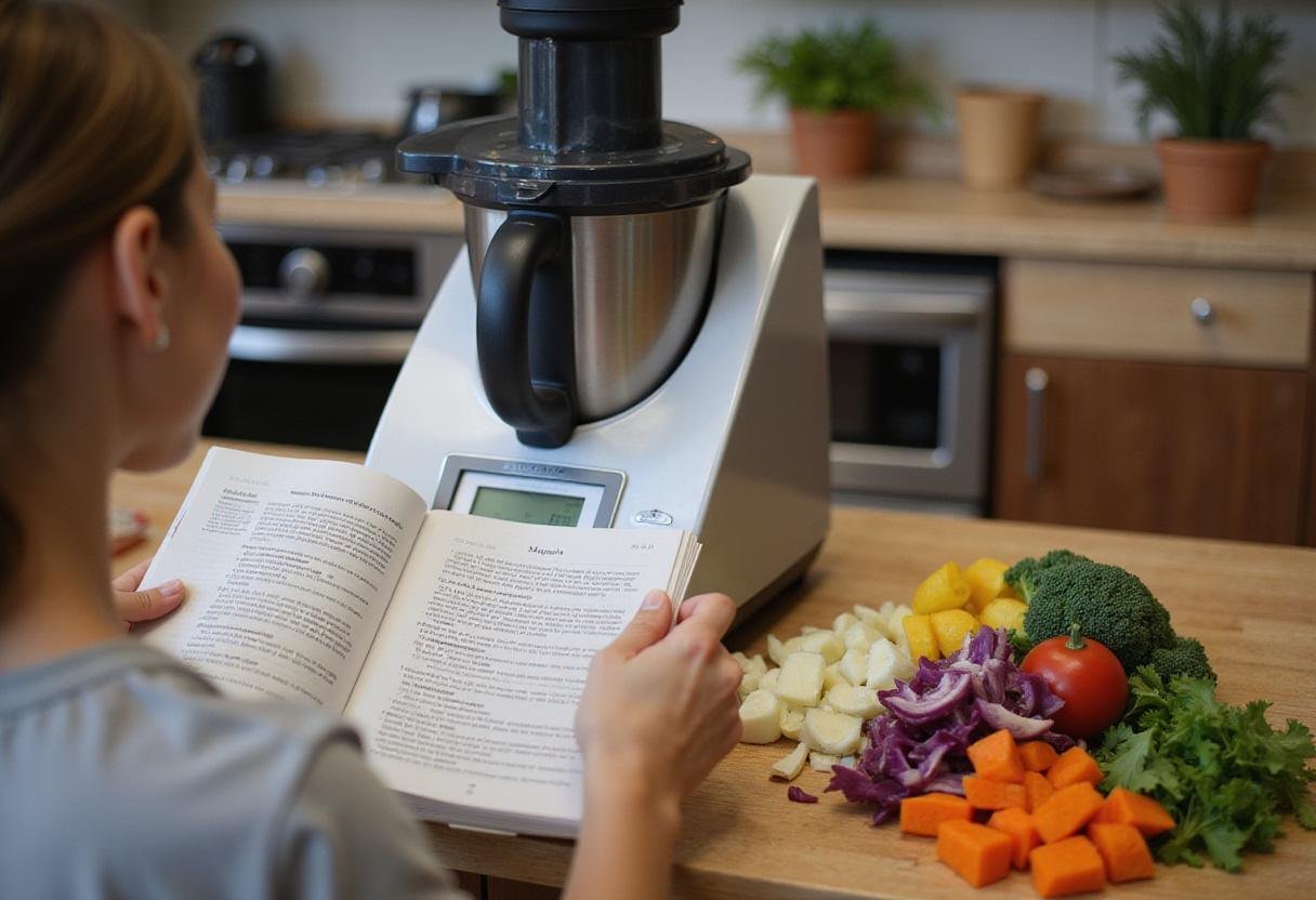 Discover how to use the Thermomix for free recipes as fresh vegetables are prepared for cooking.