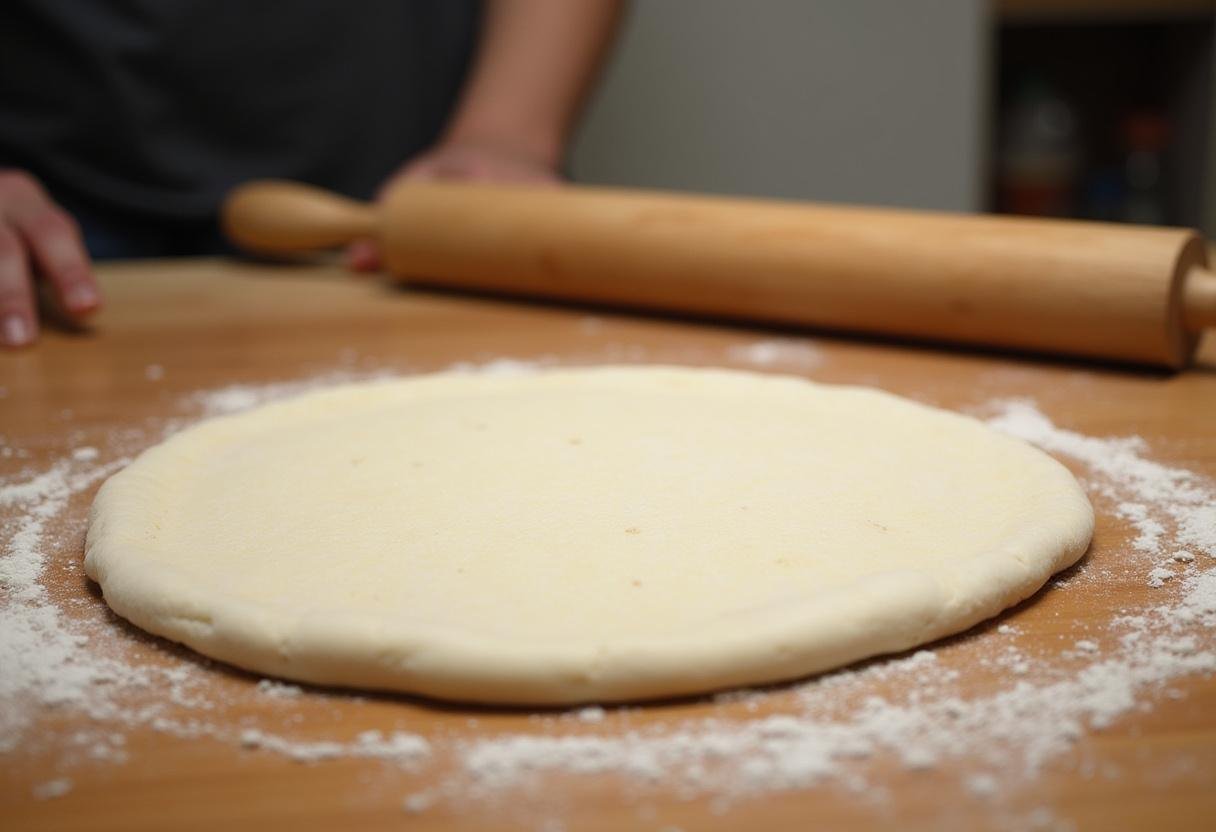 Rolling out dough for Greeks' Neighborhood Pizza Paradise, the perfect base for a delicious Greek pizza near you.