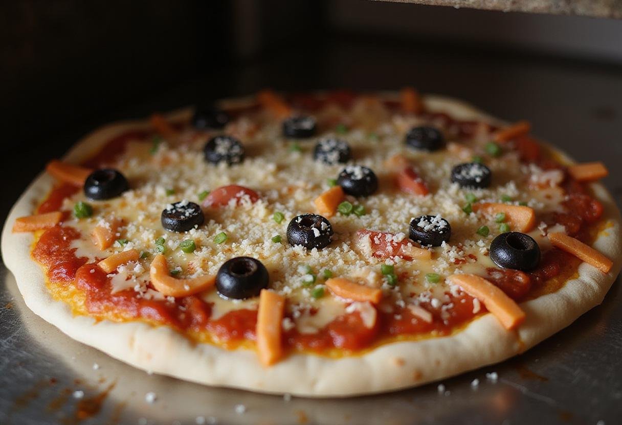 Assembling the Greek pizza for Greeks' Neighborhood Pizza Paradise, showcasing enticing toppings for a local Greek pizza experience.