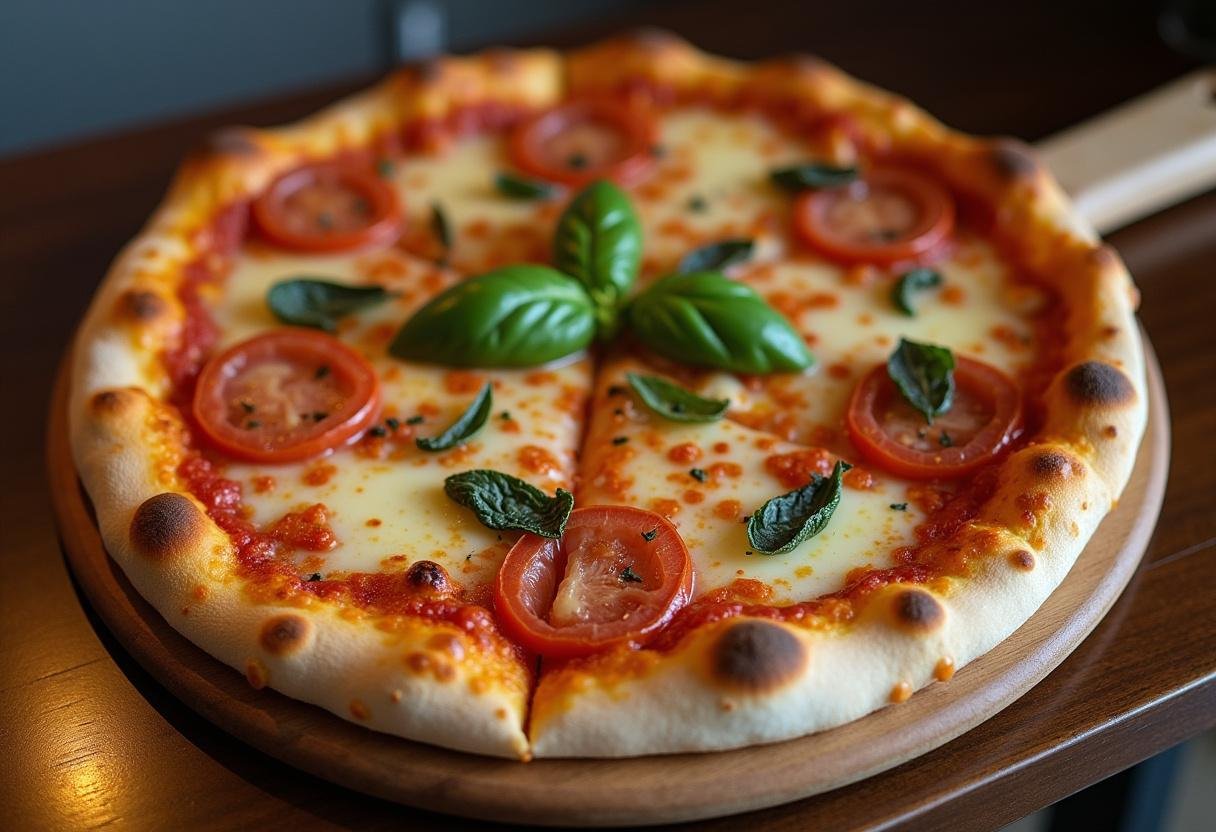 Perfectly baked hand tossed pizza, the specialty of Hand Tossed Pizza Hut, with melty cheese and garnished with fresh toppings.