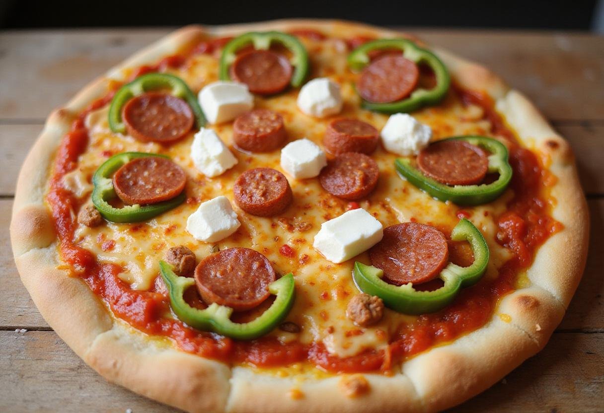 Toppings being added to Havertown pizza, showcasing colorful ingredients before baking.